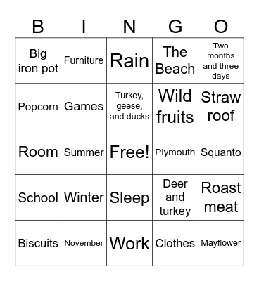 The Pilgrims' First Thanksgiving BINGO!! Bingo Card