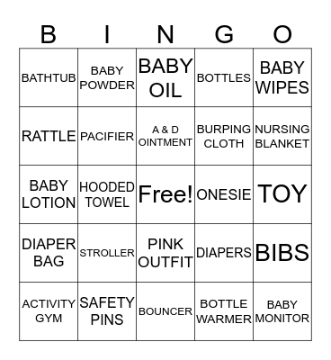Baby Emmalynn's Gifts Bingo Card