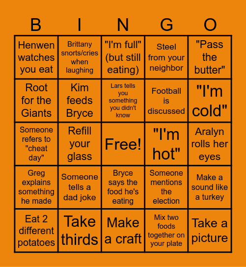 Thanksgiving BINGO Card