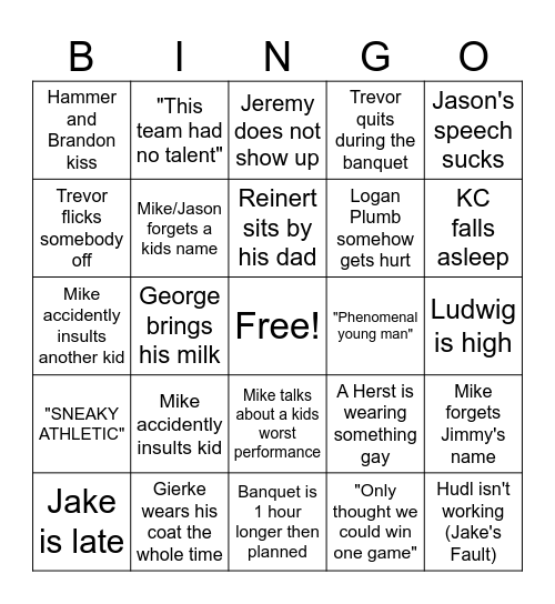 Football Banquet Bingo Card