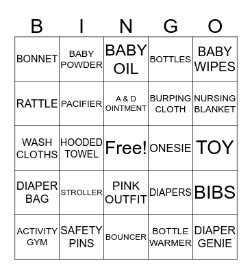 Baby Emmalynn's Gifts Bingo Card