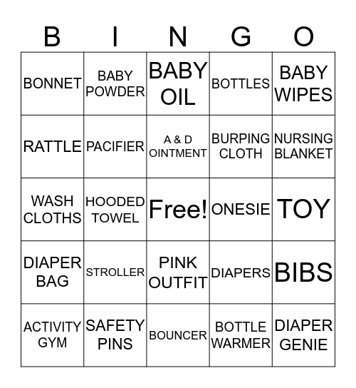 Baby Emmalynn's Gifts Bingo Card