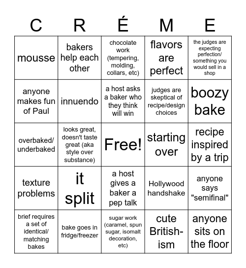 Pattiserie Week 2024 Bingo Card