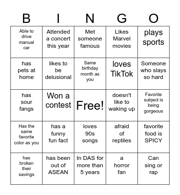 Team Bonding Bingo Card