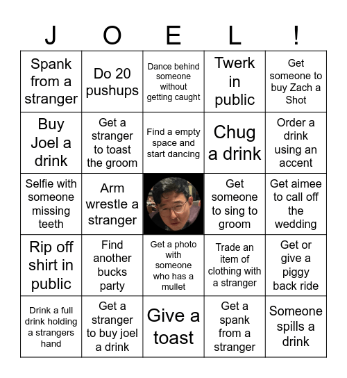 Joel's Party Bingo Card