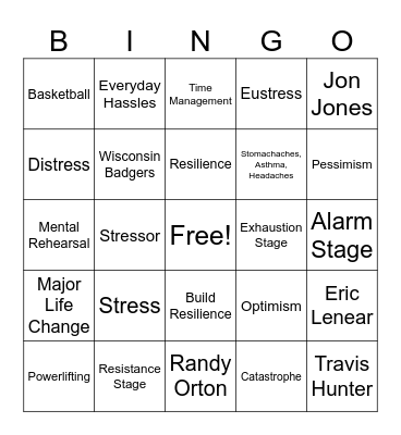 Stress Bingo Card