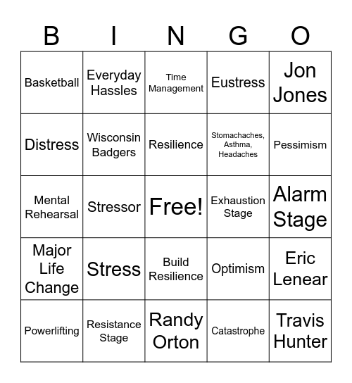 Stress Bingo Card