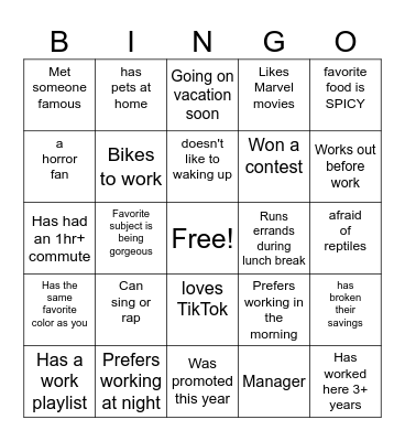 Team Bonding Bingo Card