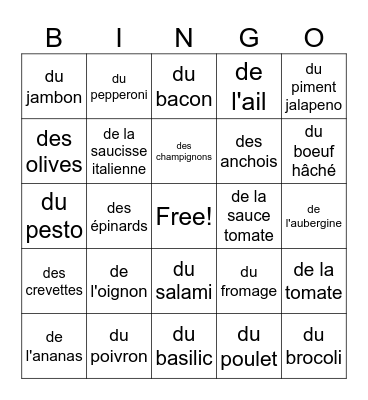 La pizza Bingo Card