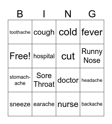 illness Bingo Card