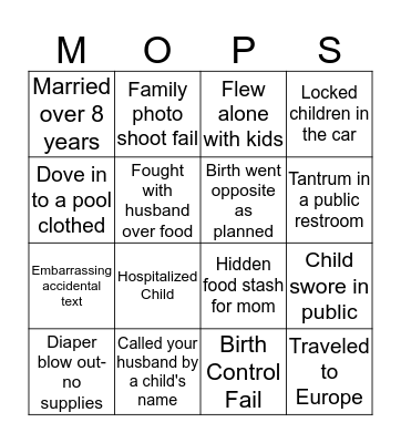 MOPS Bingo Card