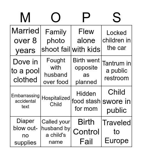 MOPS Bingo Card