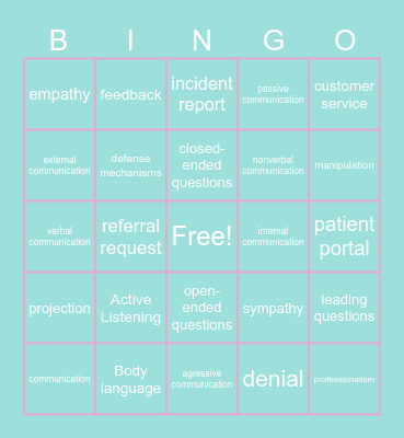 Medical Bingo Card