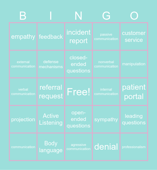 Medical Bingo Card