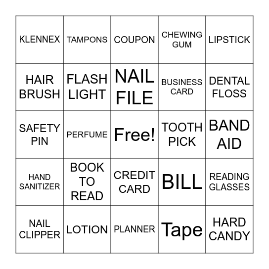 WHAT'S IN YOUR BAG? Bingo Card