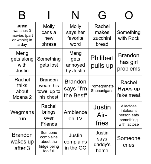 Nyack 106 Fall 2024 Bingo Card