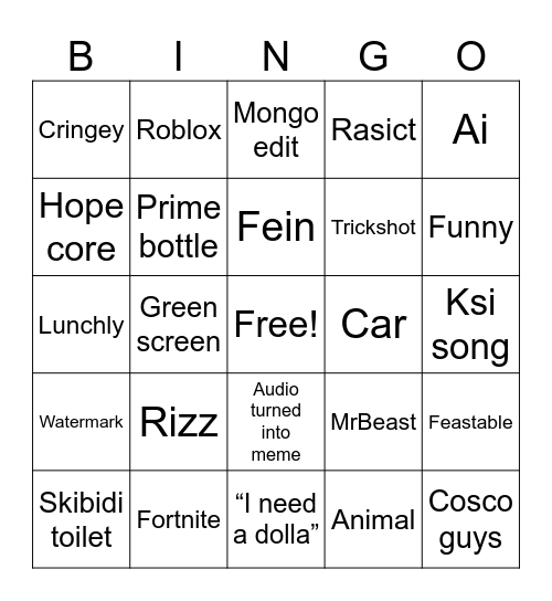 Brainrot Board Bingo Card