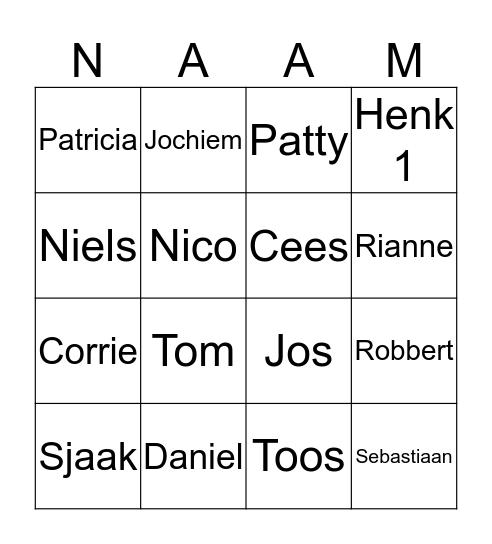 Voornamen Bingo Card