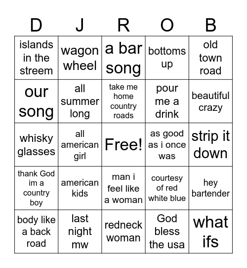 Country 11 Bingo Card