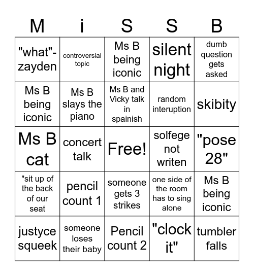 2nd period Bingo Card