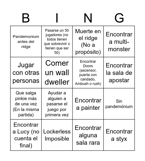 Pressure Bingo Card