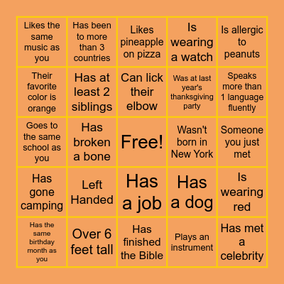 Thanksgiving Party Ice Breaker Bingo Card