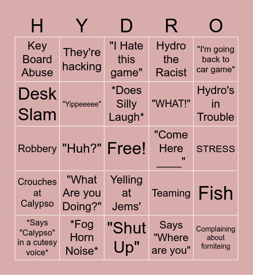 Hydro Bingo Card