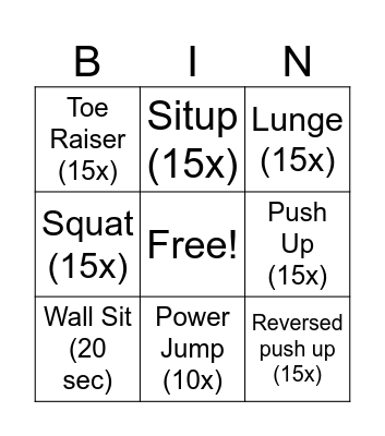Body Weight Bingo Card