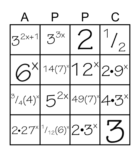 Exponential Transformations Bingo Card