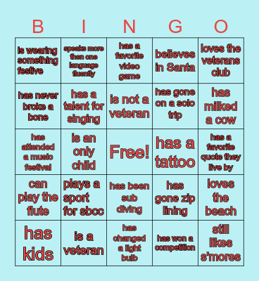 holiday bingo Card