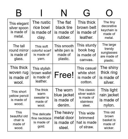 Made Of Bingo Card