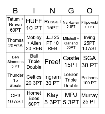 NBA NOVEMBER 19 Bingo Card