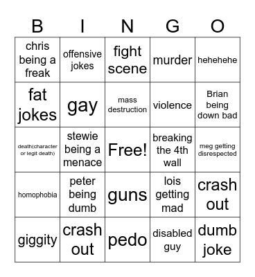 Family guy Bingo Card