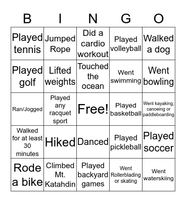 ED 444 - Ind. Sports and Lifetime Activities Bingo Card