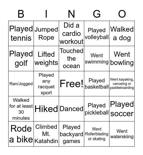 ED 444 - Ind. Sports and Lifetime Activities Bingo Card