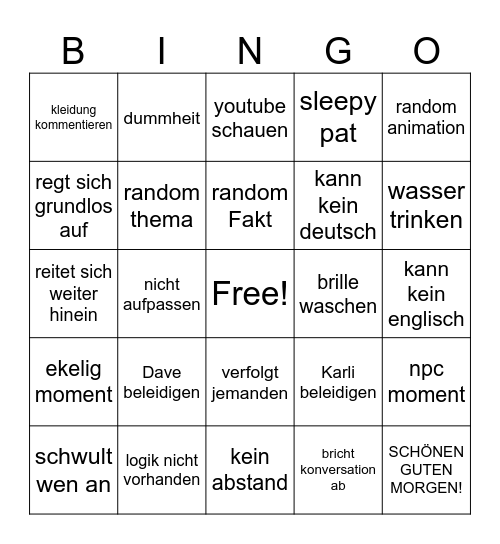 Pat Bingo Card