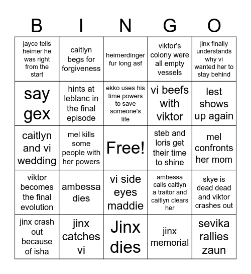 Arcane Finale Bingo Card