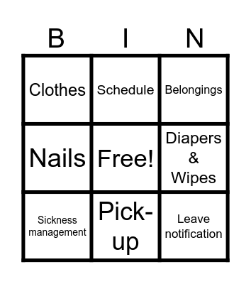 Creche Guidelines Bingo Card