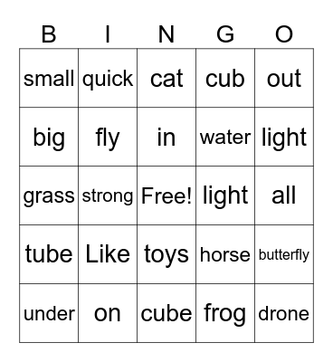 Words Bingo Card