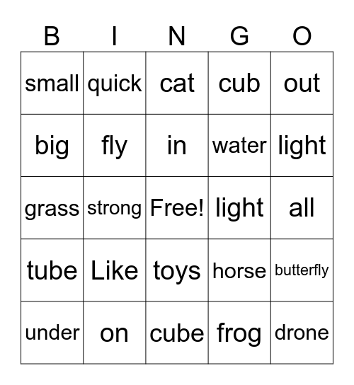 Words Bingo Card