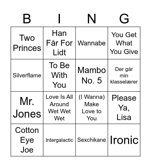 Musik Quiz 2024 Bingo Card