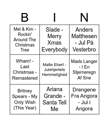 Julemusik-bingo Card