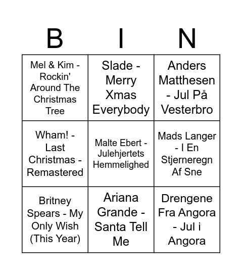 Julemusik-bingo Card