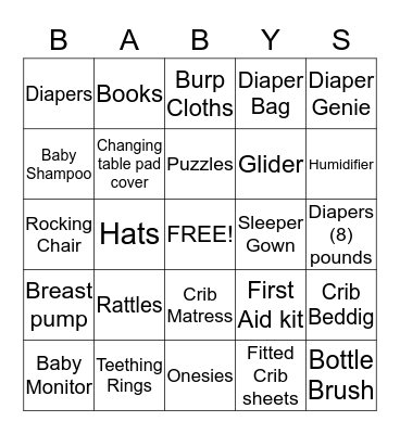 Taquanda's Baby Shower Bingo Card