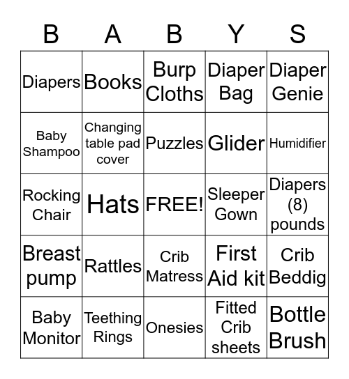 Taquanda's Baby Shower Bingo Card