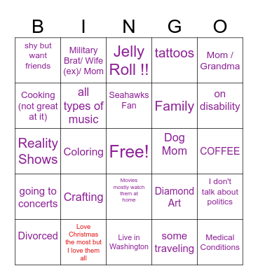 Dawn's Pen Pal Bingo Card