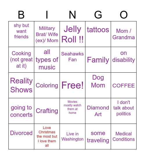 Dawn's Pen Pal Bingo Card