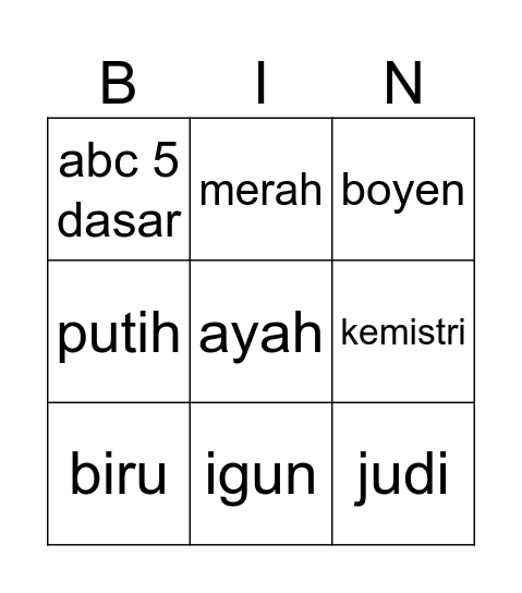 saki(t nya tuh di sini di dalam hatiku) Bingo Card