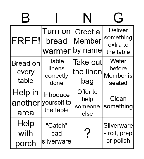 BCC Runner Bingo Card
