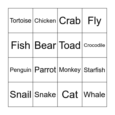 I Love Animals! Bingo Card